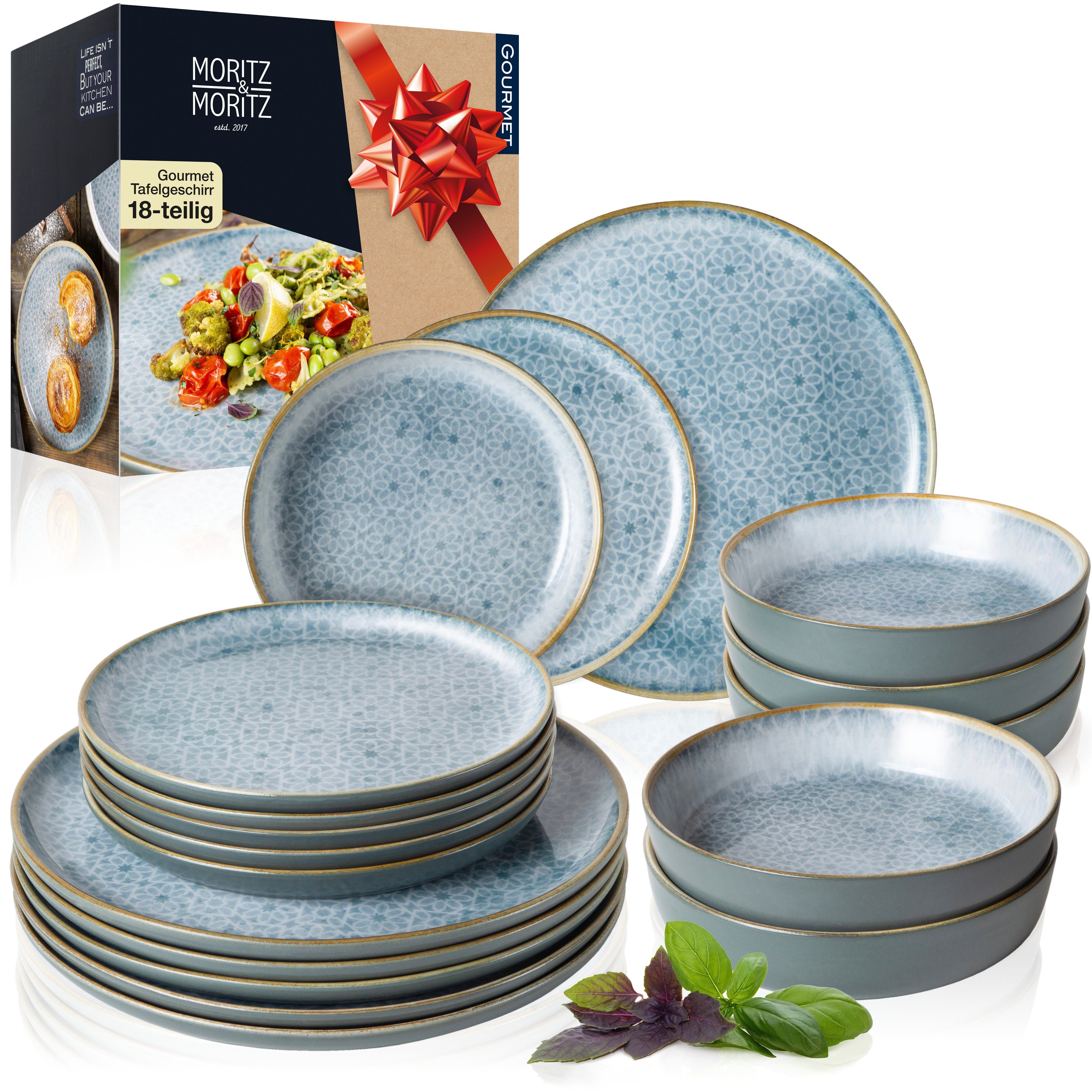 Moritz & Moritz Tafelservice TERRA Geschirrset Blau (18-tlg), 6 Personen, Kombigeschirr für 6 Personen