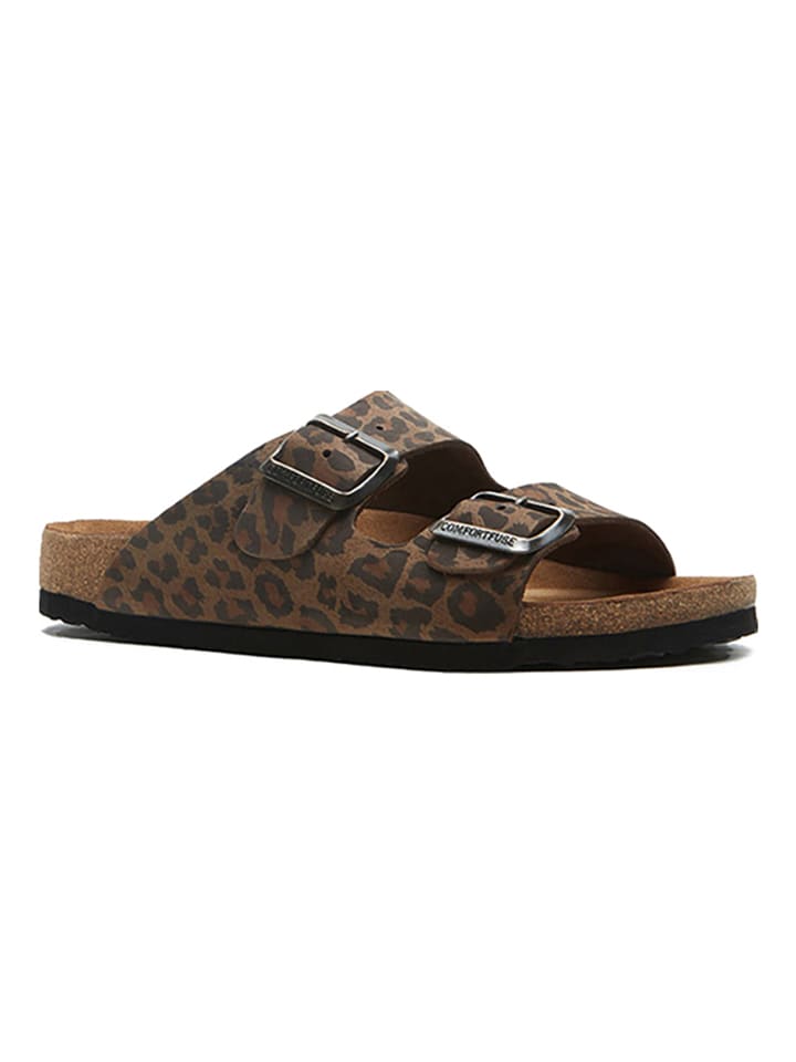 Comfortfusse Leder-Pantoletten in Braun/ Schwarz günstig kaufen