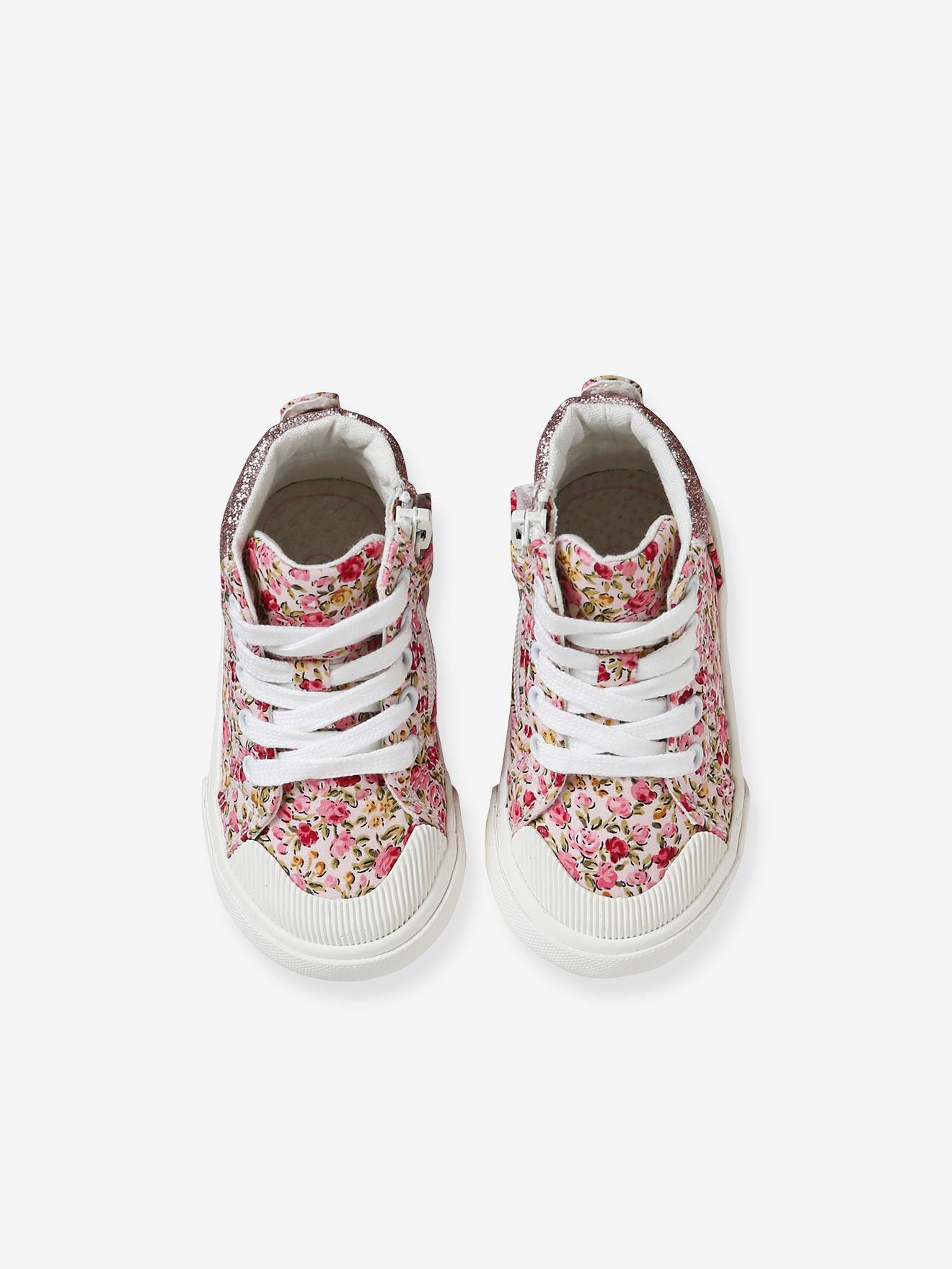 Baskets montantes lacées et zippées bébé rose