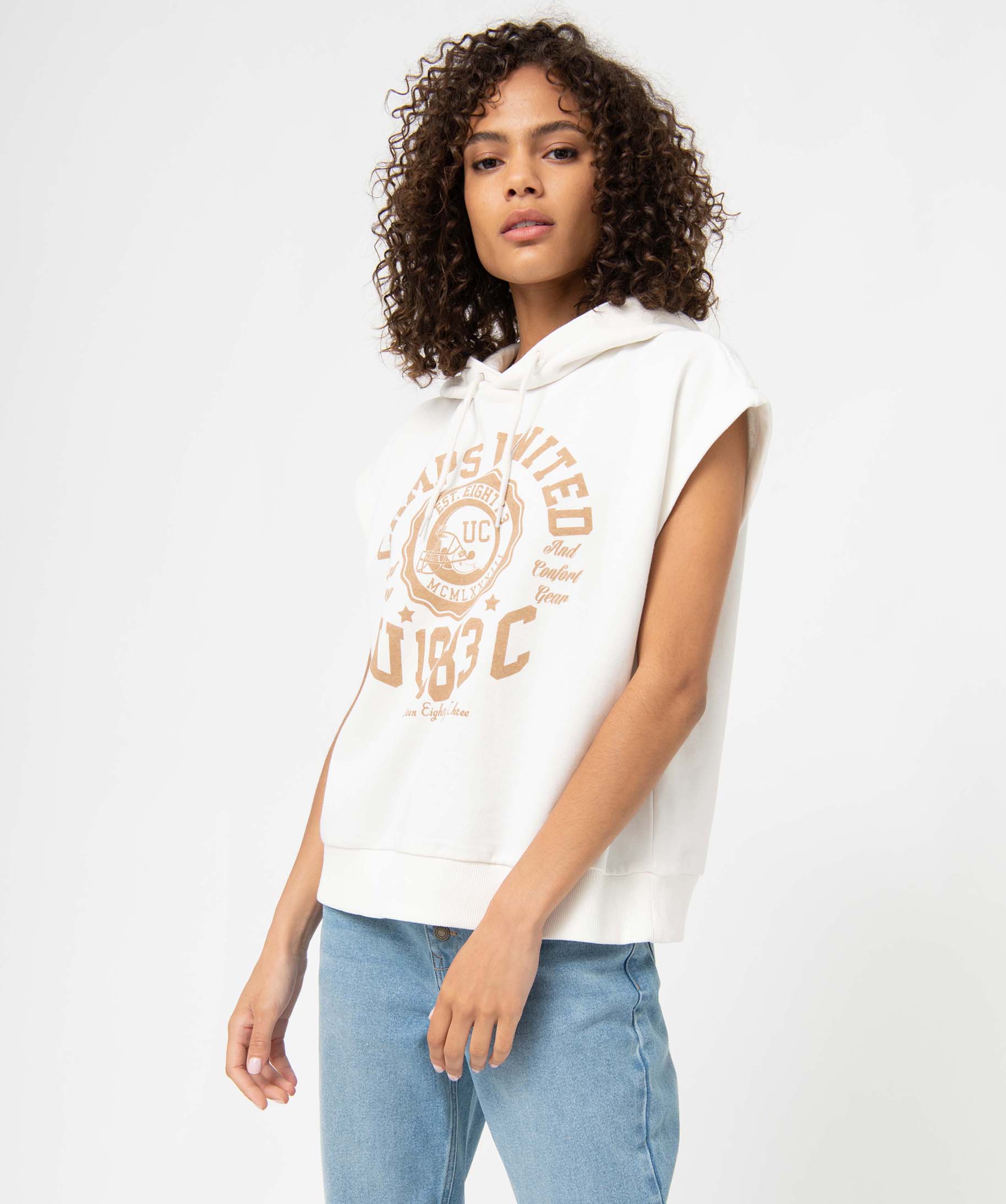 Sweat femme sans manches à capuche – Camps United ecru | GEMO