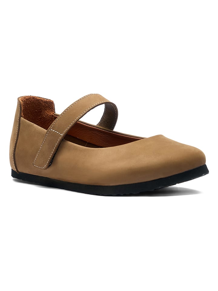 Comfortfusse Leder-Spangenballerinas in Beige günstig kaufen