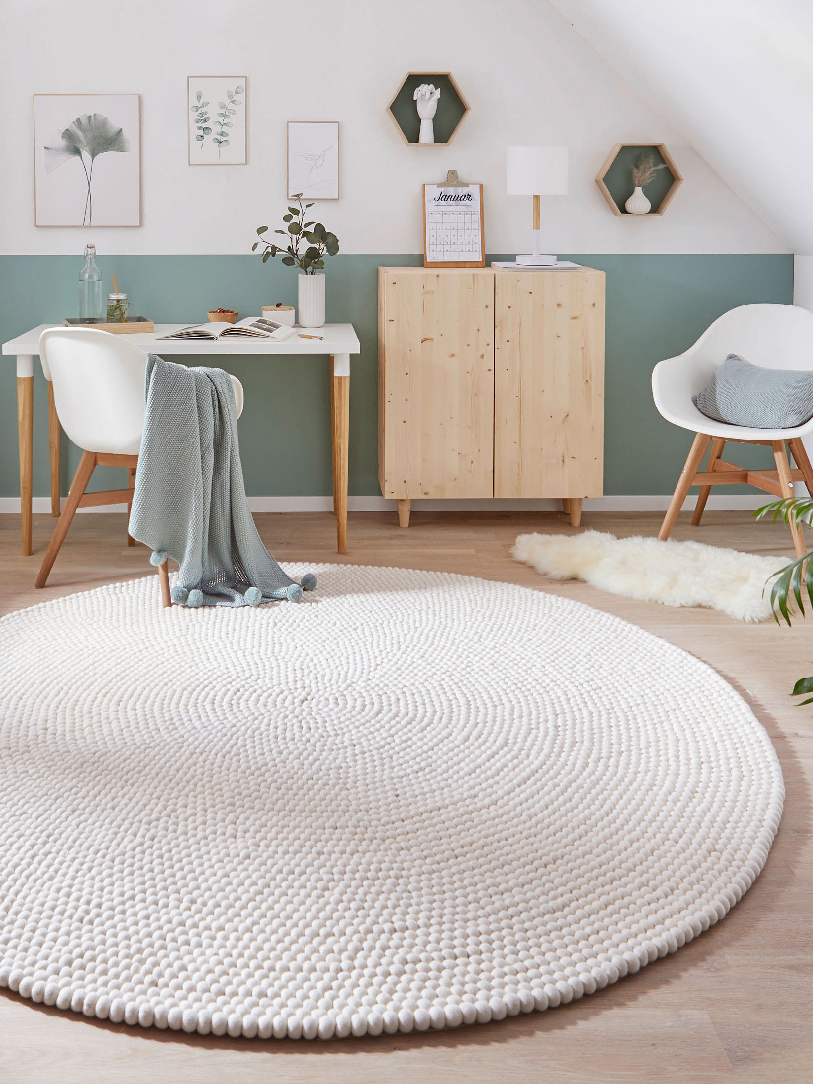 Smedby Filzkugel-Teppich, White