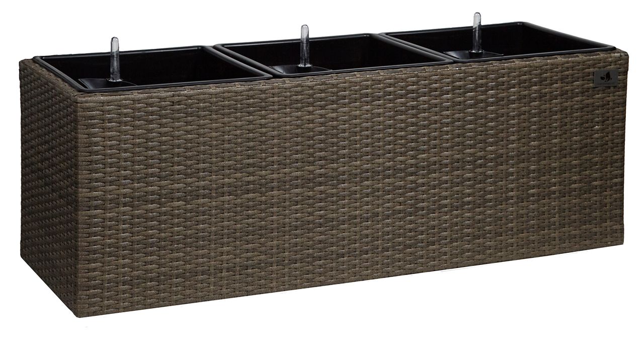 Weles Pflanzkübel Polyrattan 102 x 36 x 36 cm, für Innen und Außen, Bewässerungssystem,  cappuccino