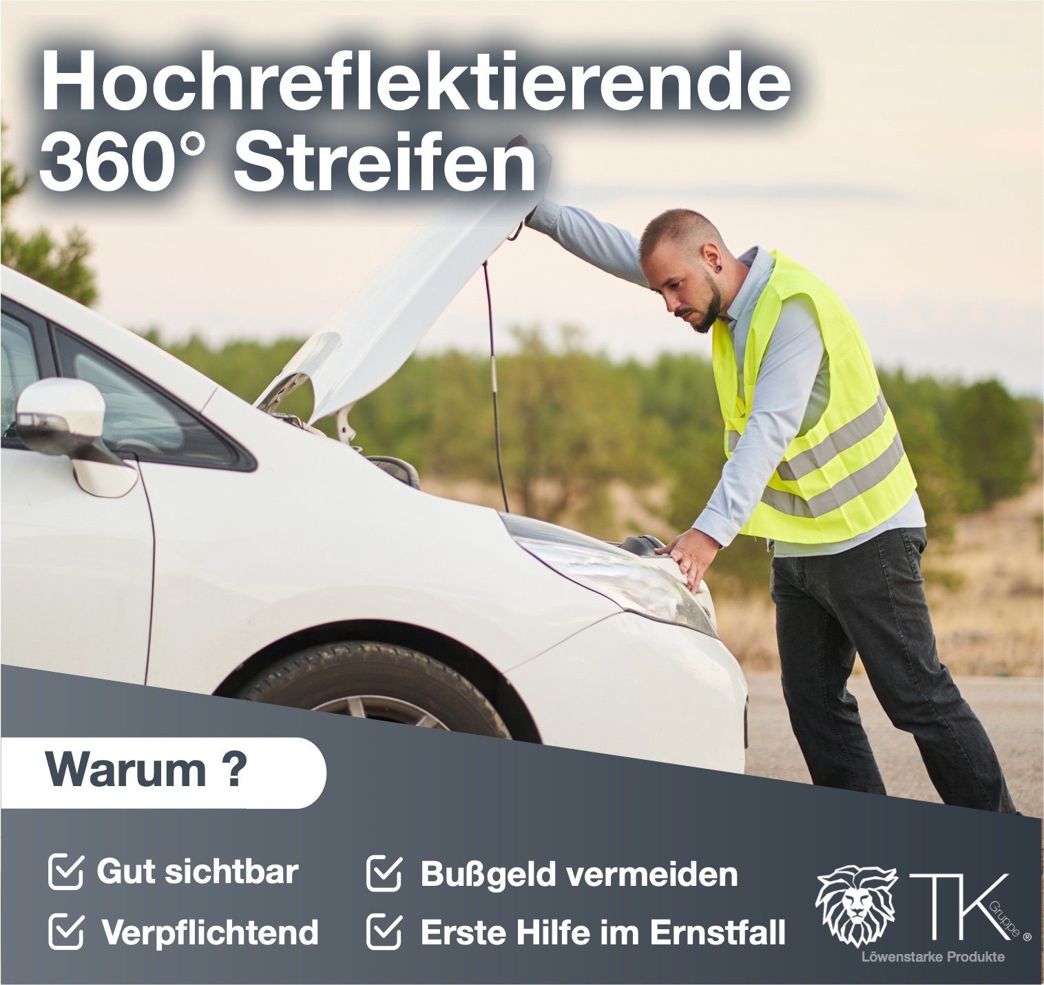 TK Gruppe Warnweste 4X Warnwesten gelb - Pannenweste 2024 Unfallweste ISO20471