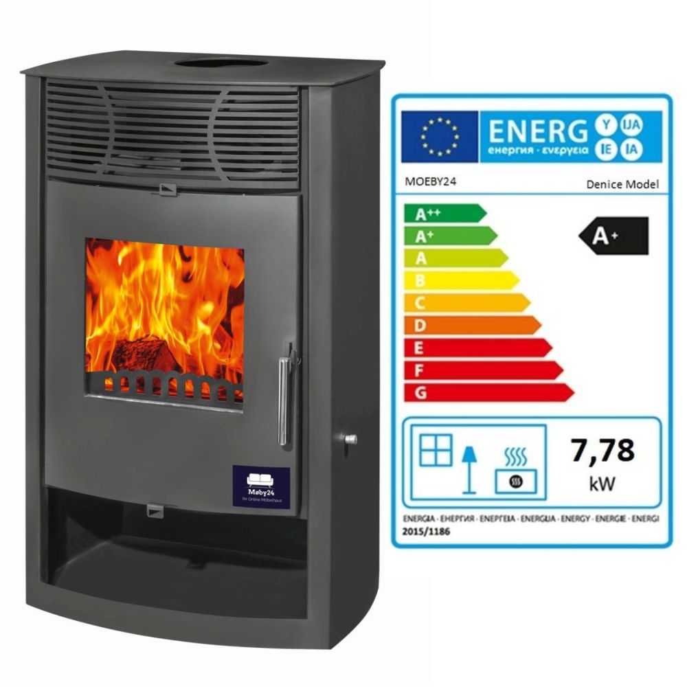 Moeby24 Kamin Ofen Kaminofen Anthrazit 130mm Rauchrohr 7,8 KW BimSchV 1-2 EEK A  Denice