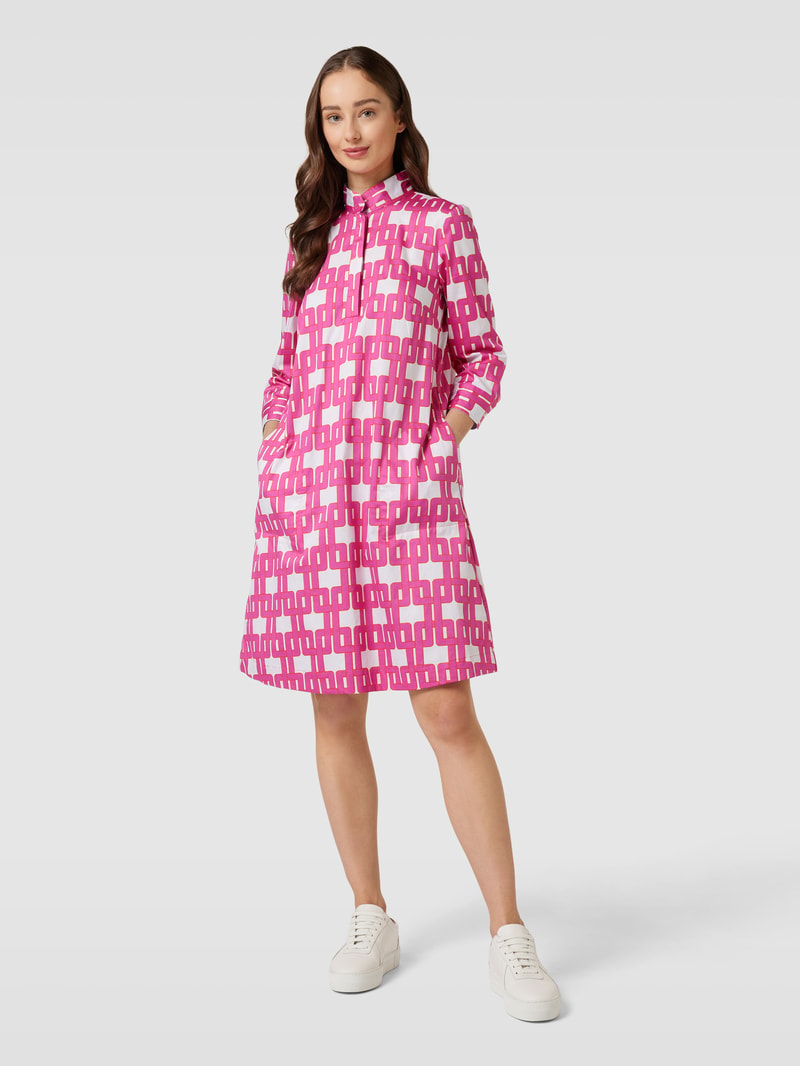 Hemdblusenkleid aus Baumwolle mit Allover-Print in fuchsia