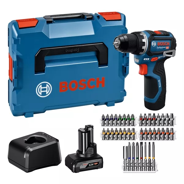 Bosch Blue 06019N7005 GSR 12V-32 batteridrevet bor-/skrutrekker 1x 12V 2,0Ah/1x 4,0Ah batteri og hurtiglader i L-BOXX