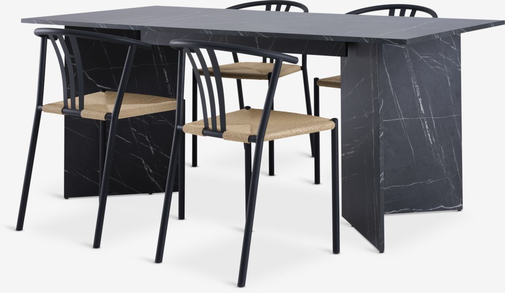 KRONDAL JYDERUP KRONDAL L180 mesa imitação mármore 4 Cadeira JYDERUP preto/natural