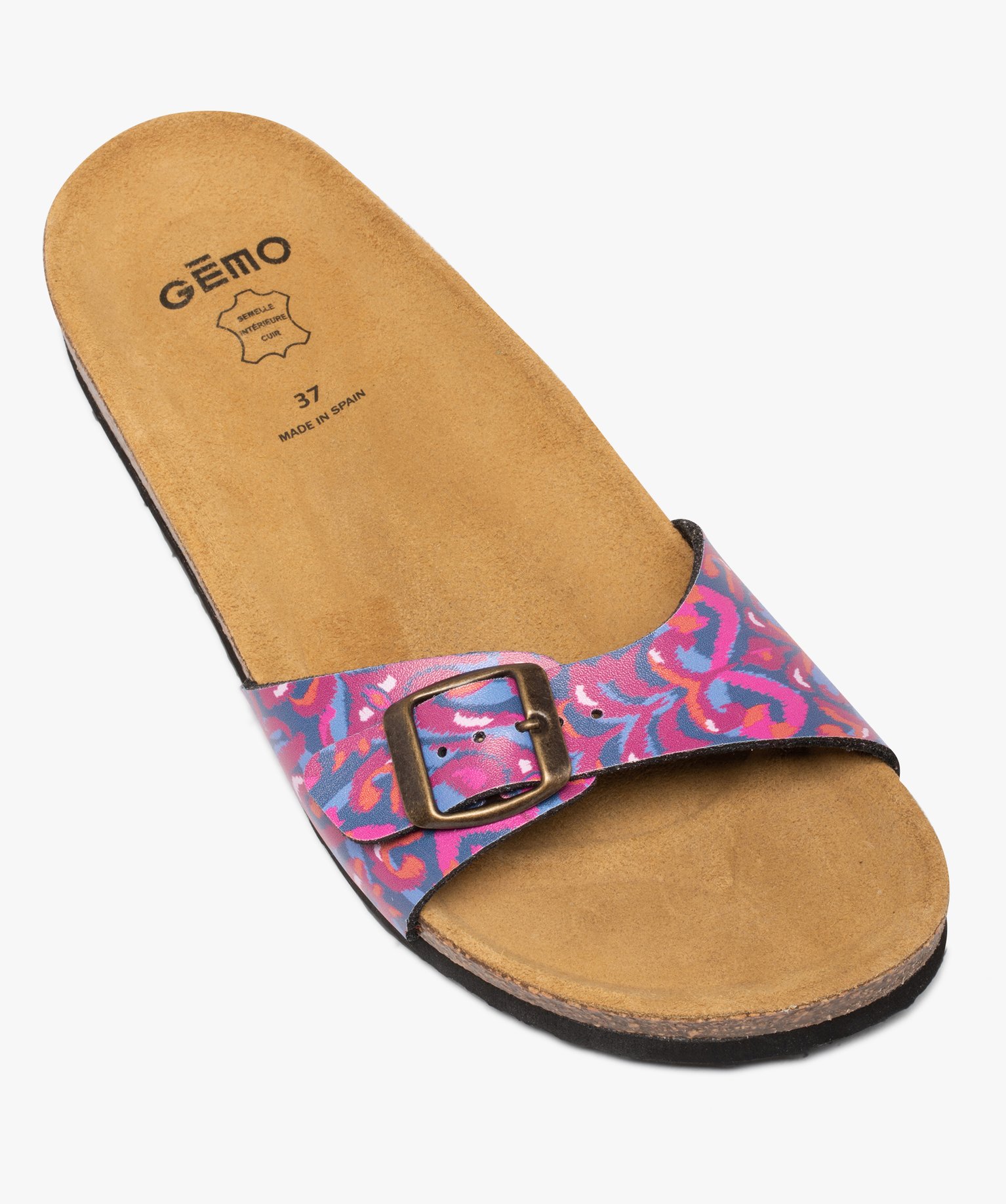 Mules femme à semelle liège et bride ajustable marine | GEMO