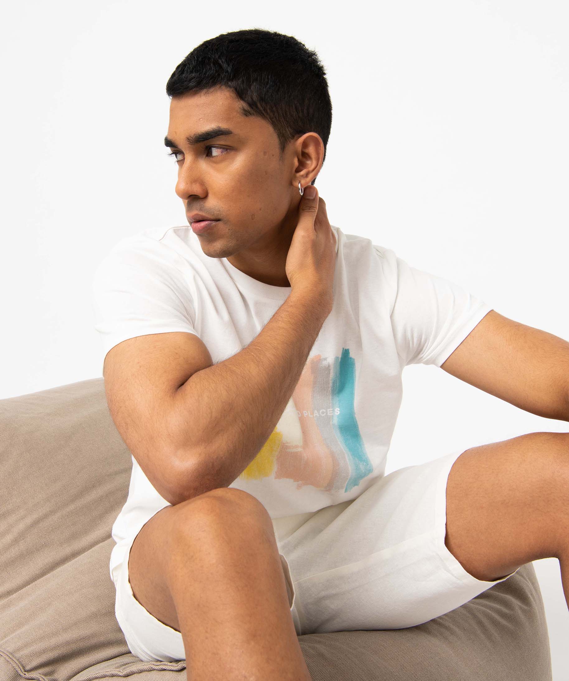 Tee-shirt homme à manches courtes et motif abstrait blanc | GEMO