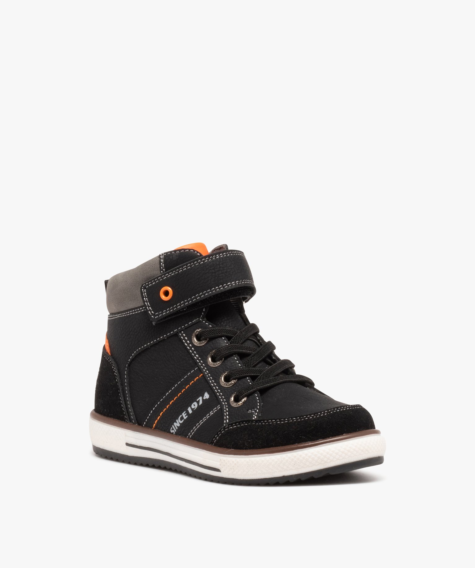 Basket mid-cut fermeture scratch avec surpiqres Garçon noir | GEMO