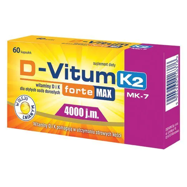 D-Vitum Forte Max 4000 IU K2 MK-7, Vitamini D i K za gojazne odrasle osobe, Kapsule