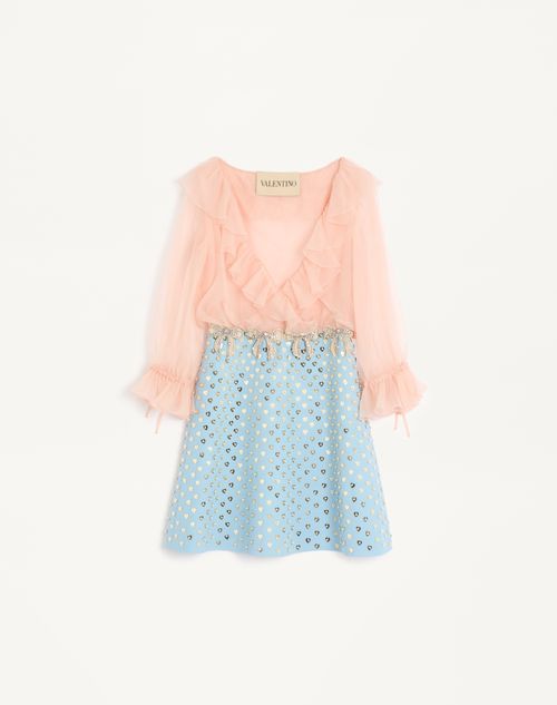 Vestido curto de crepe bordado de alta costura