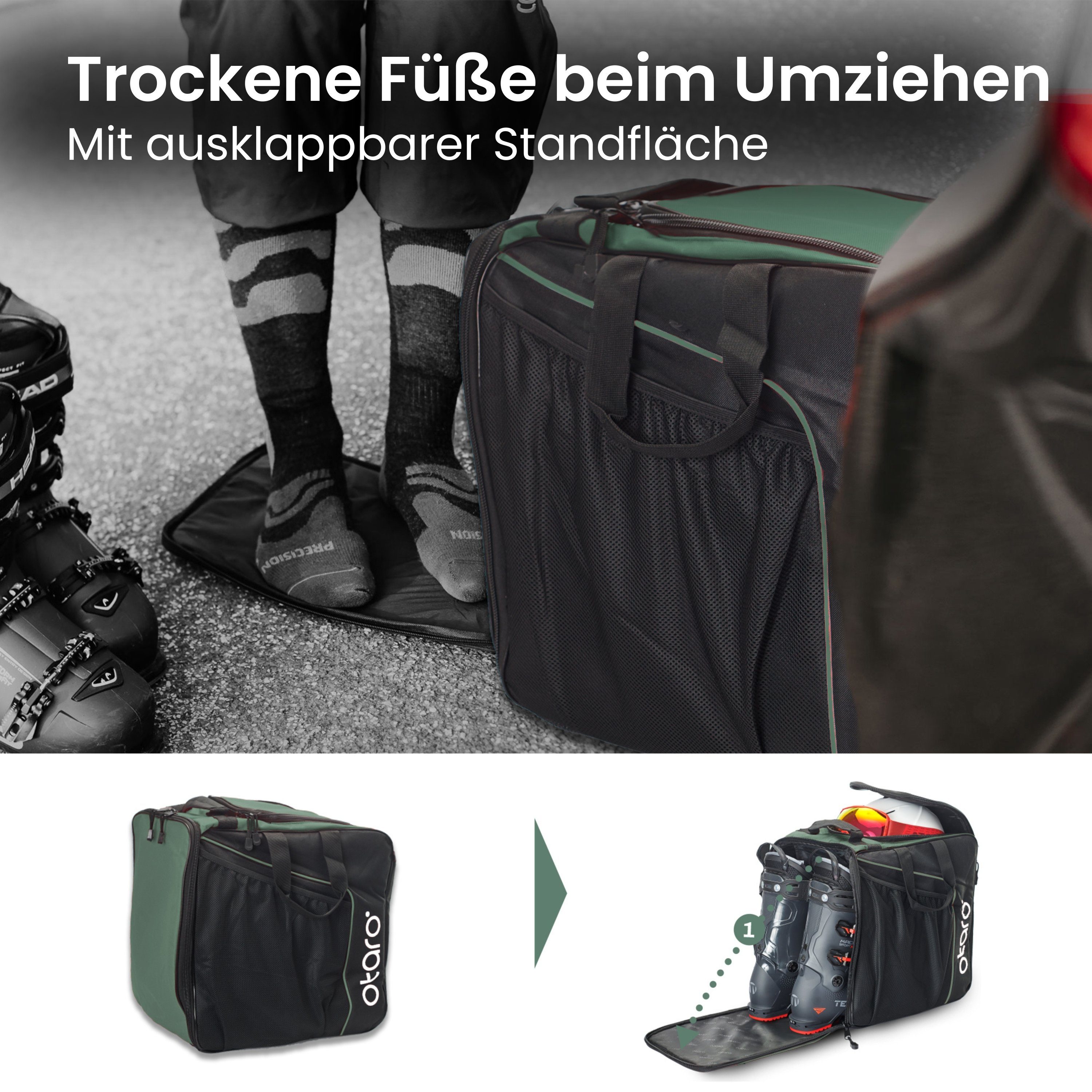 Otaro Sporttasche Skischuhtasche mit Helmfach + Schultergurt, Classic 44L (Schutz für deine Ausrüstung, Perfekt durchdacht, ausklappbare Standfläche, für Skifahrer + Boarder)