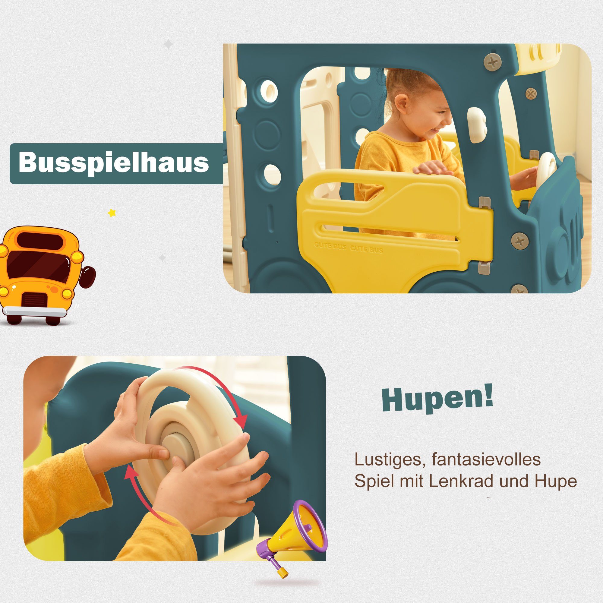 BlingBin Indoor-Rutsche 4-in-1-Kinderrutsche, (1-tlg., Für die Verwendung in Innenräumen), Bus, Rutsche, Aktivitätsleiter, Basketballkorb, passendem Basketball