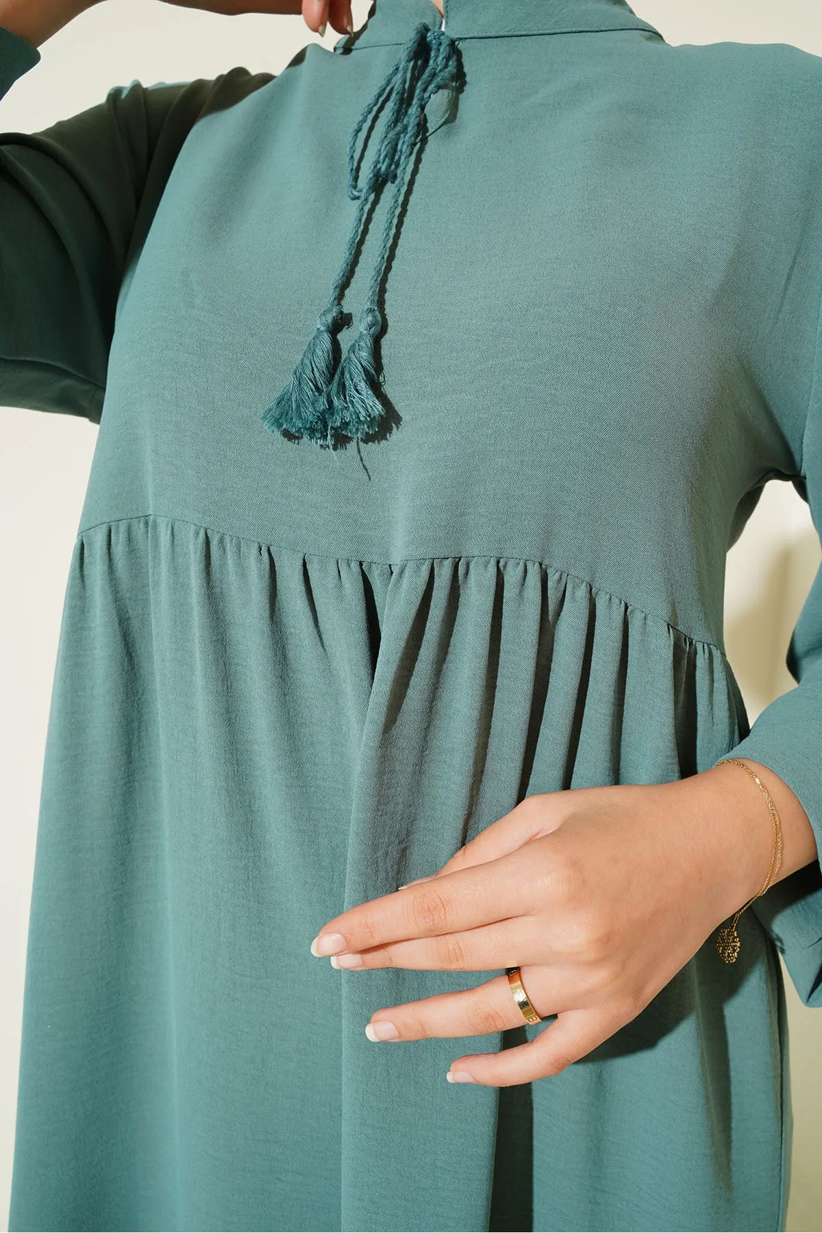 Bigdart  1627 Hijab-Kleid mit Kragen und Schnürung – D. Mint