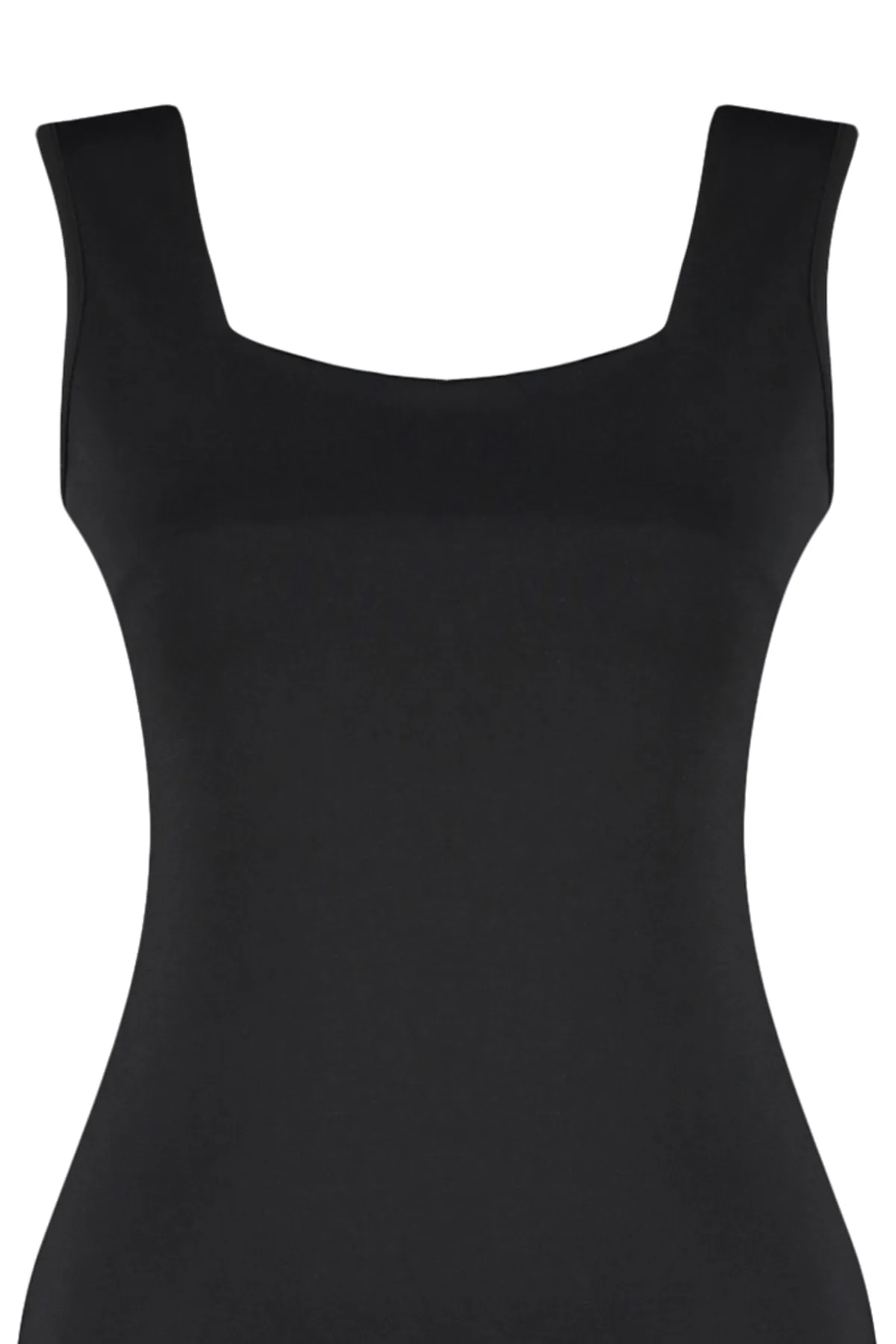 Trendyol Collection  Schwarzes, figurbetontes Mini-Interlock-Strickkleid mit quadratischem Kragen TWOSS23EL00798