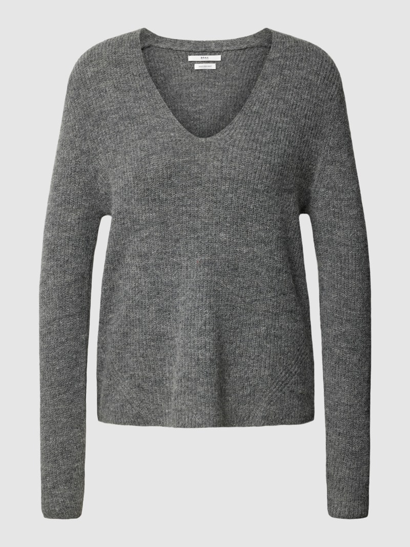 Strickpullover mit abgerundetem V-Ausschnitt Modell 'Style.Lana' in hellgrau