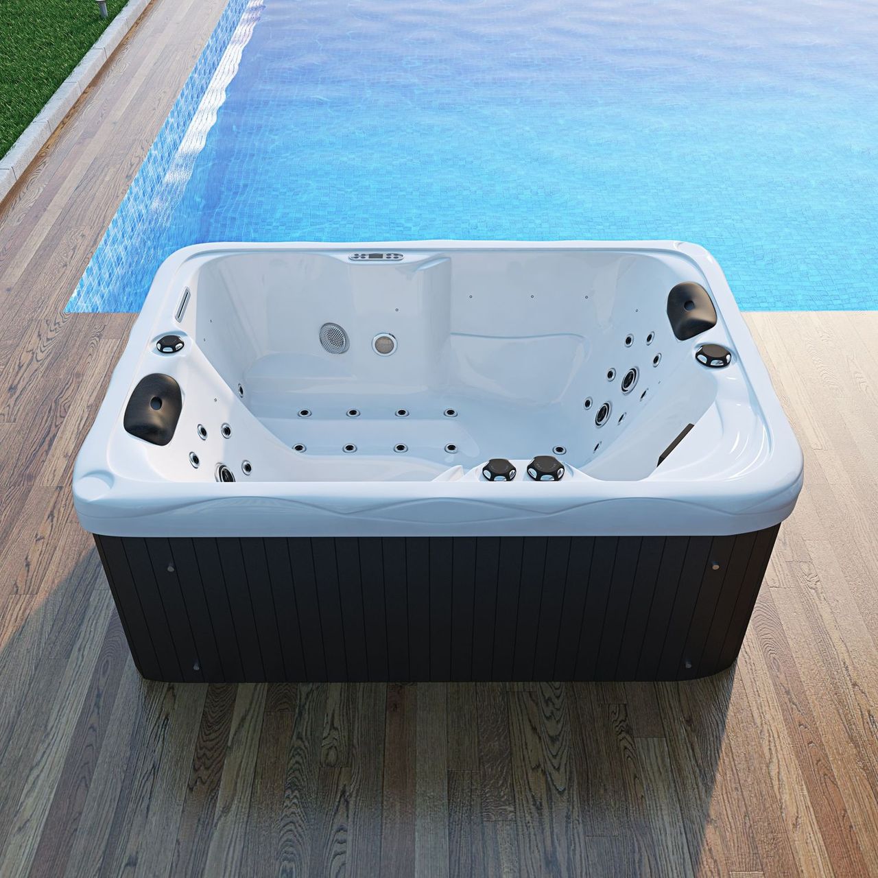 TroniTechnik Outdoor Whirlpool LEVANZO inkl. Heizung, Hydromassage, Farblicht, 190x135cm 450 Liter