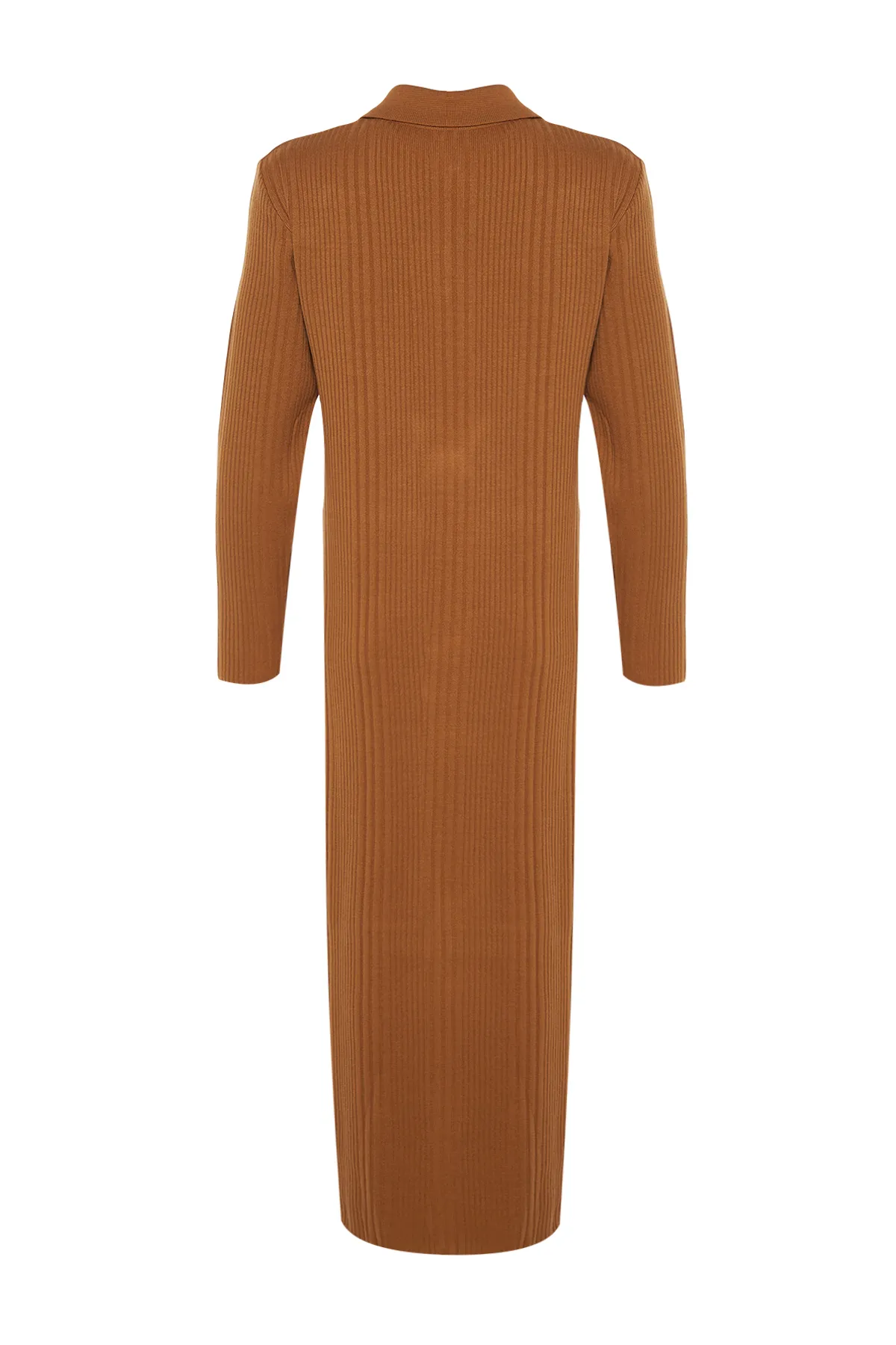 Trendyol Modest  Kamelfarbenes, geripptes Strickkleid mit Polokragen und bequemer Passform TCTAW24EB00025
