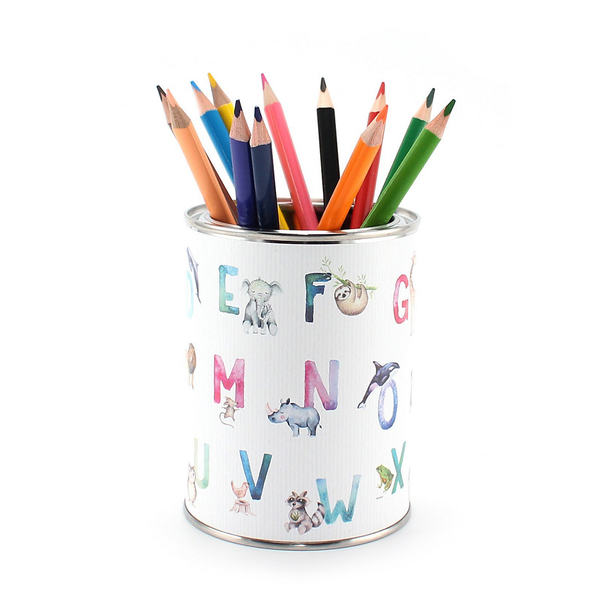 Stiftebecher Tier ABC Aquarell inkl. 12 Dreikant Buntstiften Stifteköcher Stifteköcher
