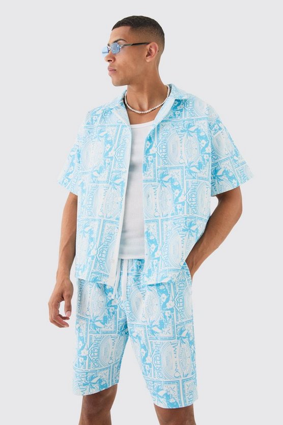 Kastiges Hemd & Shorts mit Worldwide-Print