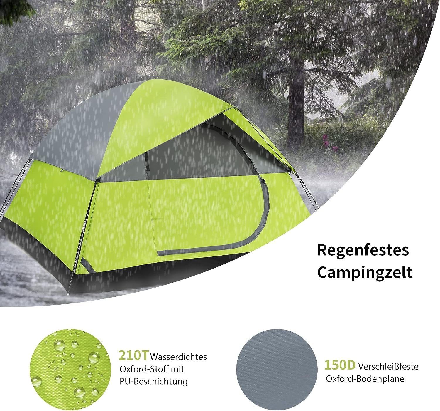 KOMFOTTEU Kuppelzelt Campingzelt, Personen: 2, wasserdichtes Zelt mit Bodennägeln & Seilen