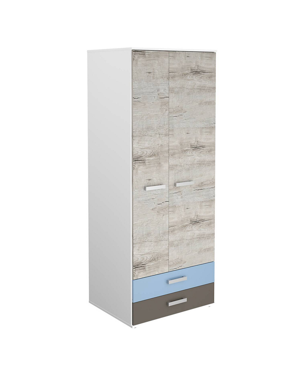 Kleiderschrank LEEDS-10 mit 2 Türen und 2 Schubkästen, Sandeiche Nb./weiß/Lava/Denim, B/H/T ca. 75,6/193,5/60,0 cm
