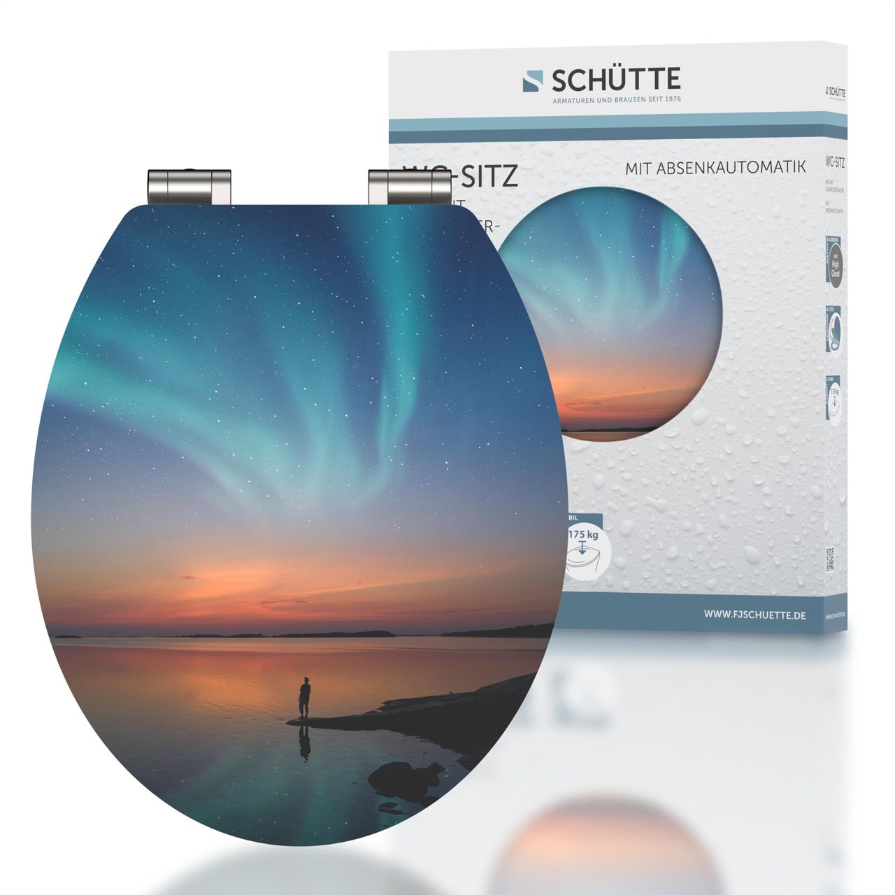 Schütte WC Sitz POLAR LIGHTS High Gloss mit MDF Holzkern, hochglänzender Toilettendeckel mit Absenkautomatik