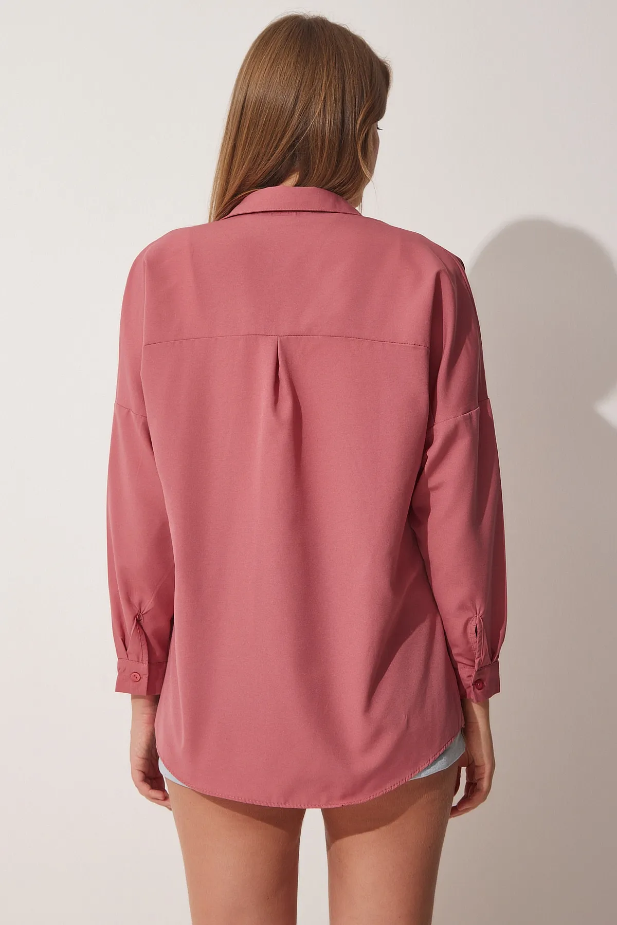 Happiness İstanbul  Damen Oversized Basic Shirt, Dunkelrosa, Getrocknet DD00842