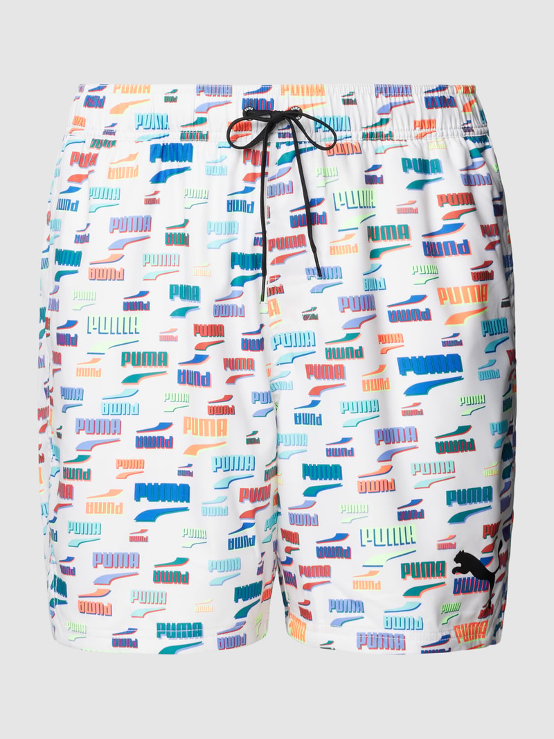 Badehose mit Allover-Label-Muster in ecru