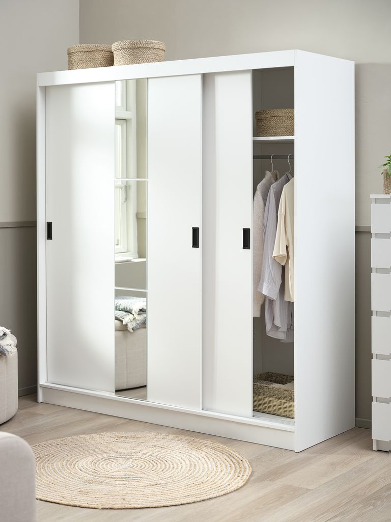 ODDER ODDER Schrank 179x201 3 Schiebetüren mit Spiegel, weiß