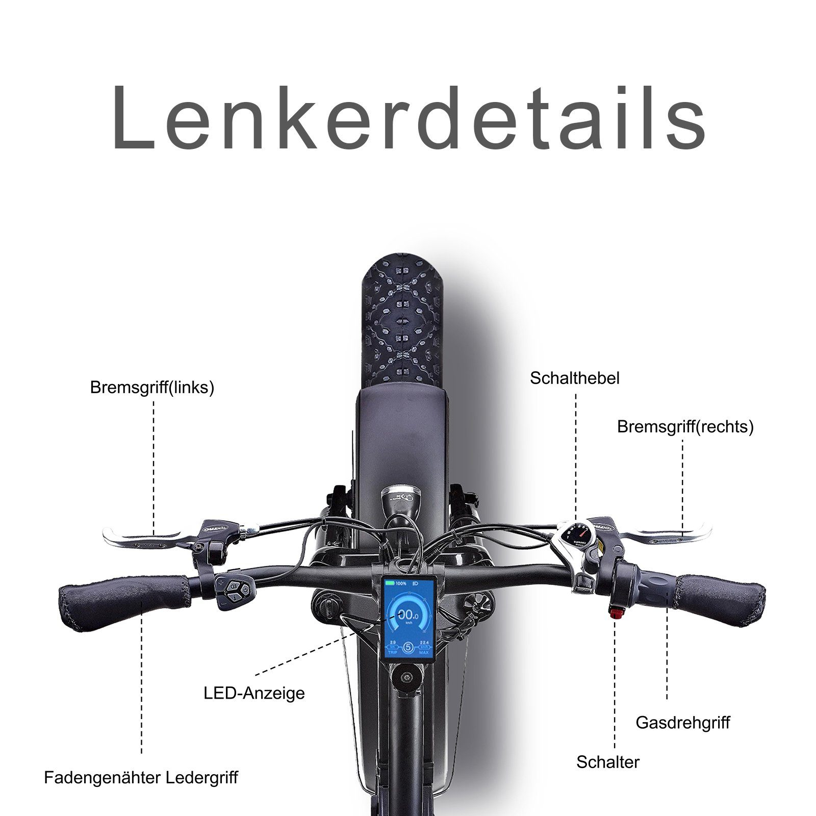 JOBOBIKE E-Bike Robin-Fahren im Winter! Alle-Gelände-Fatreifen, hoher/niedriger Rahmen, 7 Gang Shimano Acera Schaltwerk, Kettenschaltung, Heckmotor, 672,00 Wh Akku, (26 Zoll Damen/ Herren Mountainbike-Citybike mit Zubehör, 2 tlg., Mit Gepäckträger),