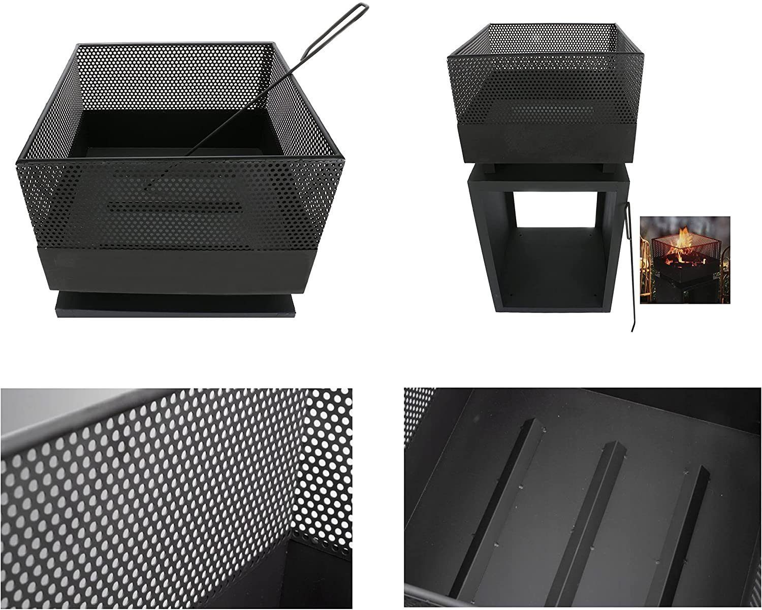 BlueCraft Feuerschale, Outdoor Feuerkorb Garten-Kamin mit Funkenschutz Terrassen-Kamin BBQ Feuerstelle