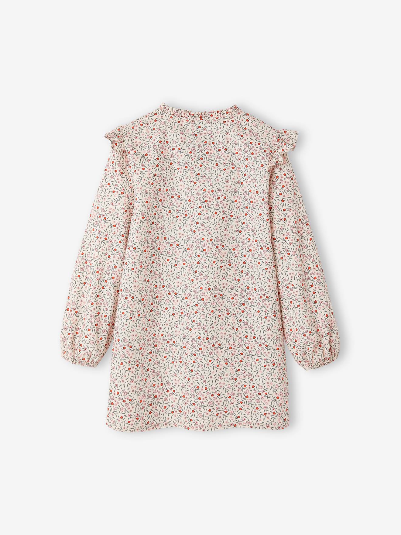 Tablier à fleurs personnalisable fille manches volantées rose