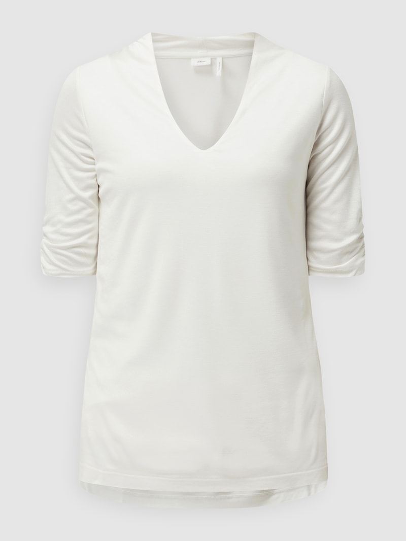 T-Shirt aus Viskose mit V-Ausschnitt in weiß