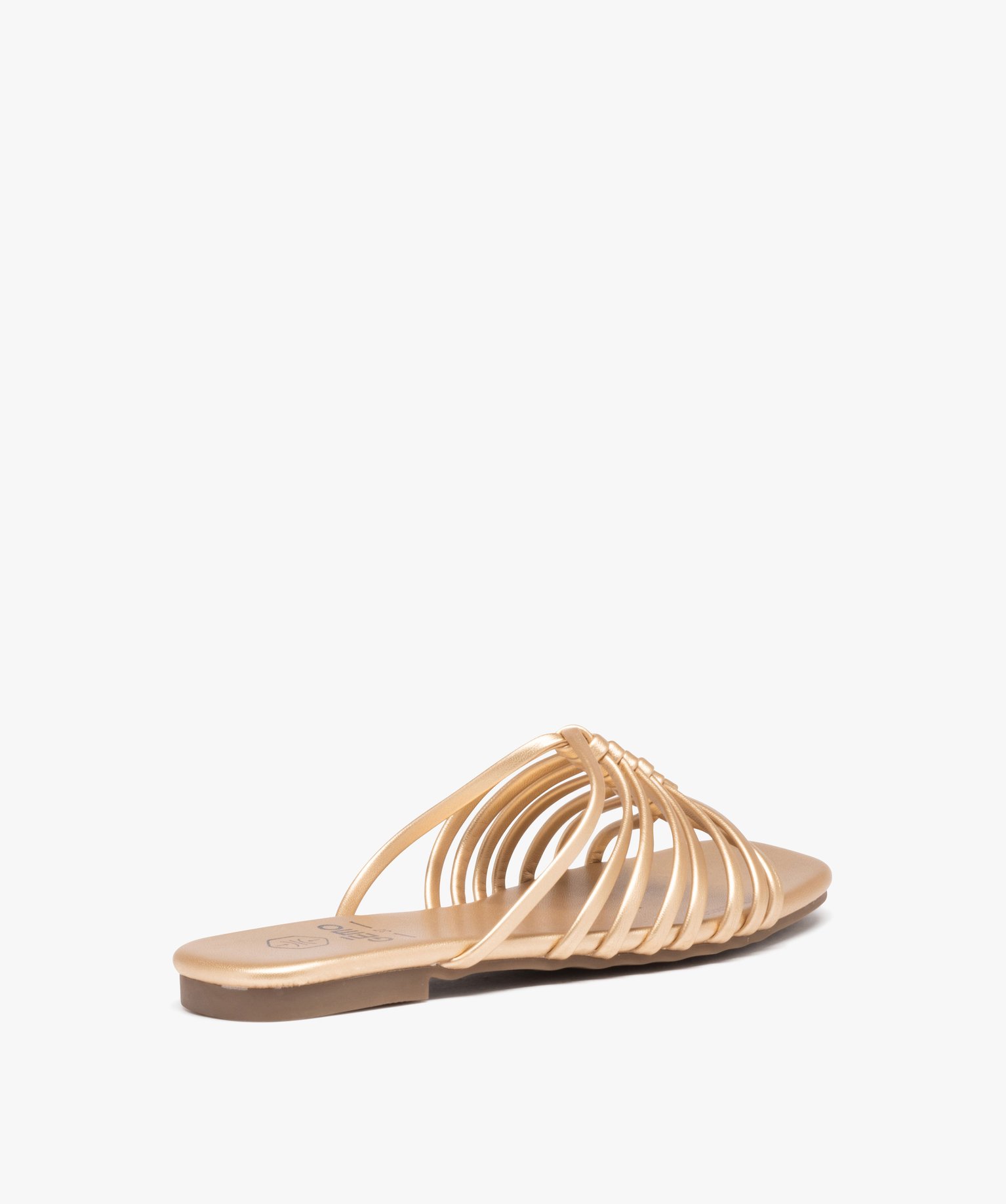 Mules femme à talon plat dessus à fines brides unies or | GEMO