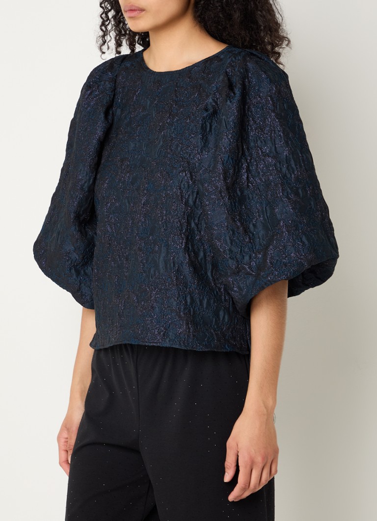 Top Zasu cu umerii goi, cu imprimeu jacquard și lurex.