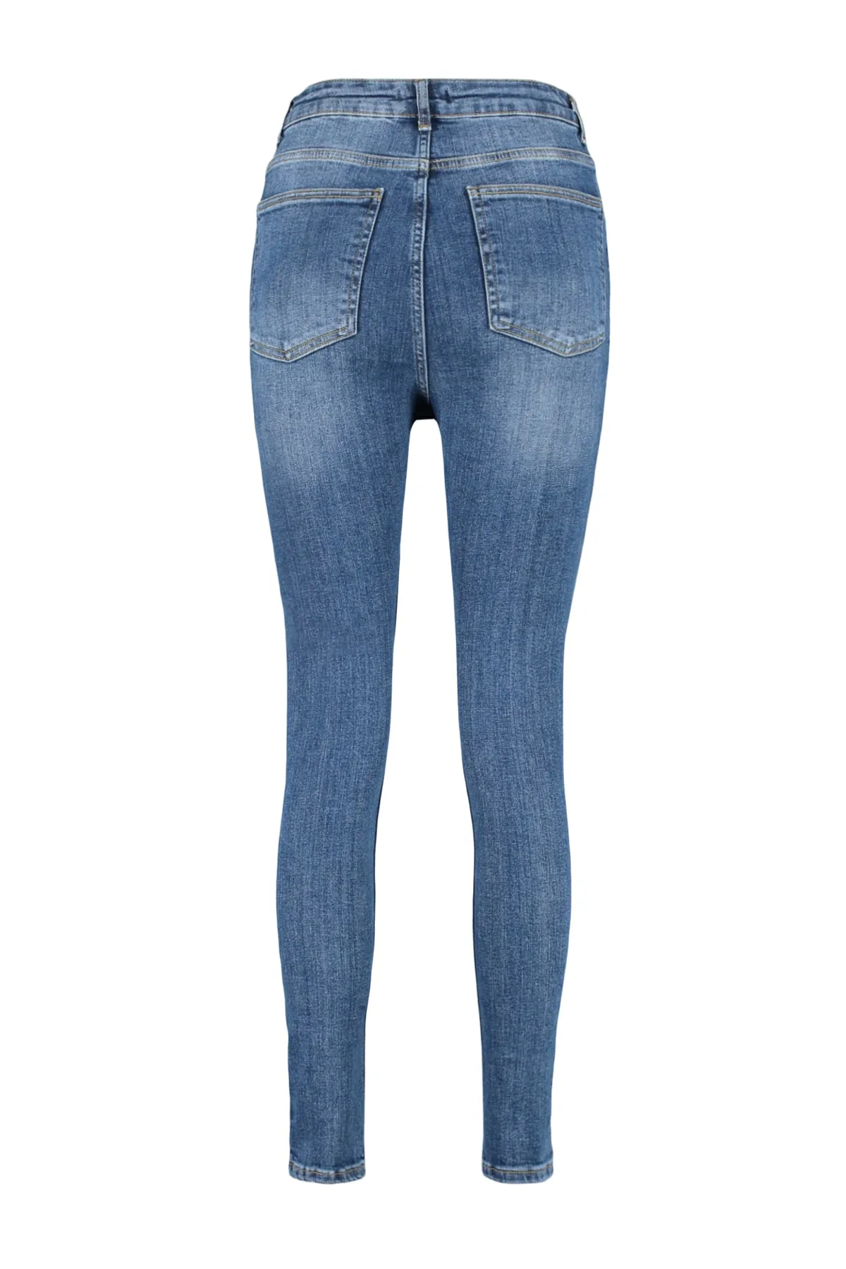 Trendyol Collection  Dunkelblaue Skinny Jeans mit Knopfleiste vorne und hoher Taille TWOSS23JE00077