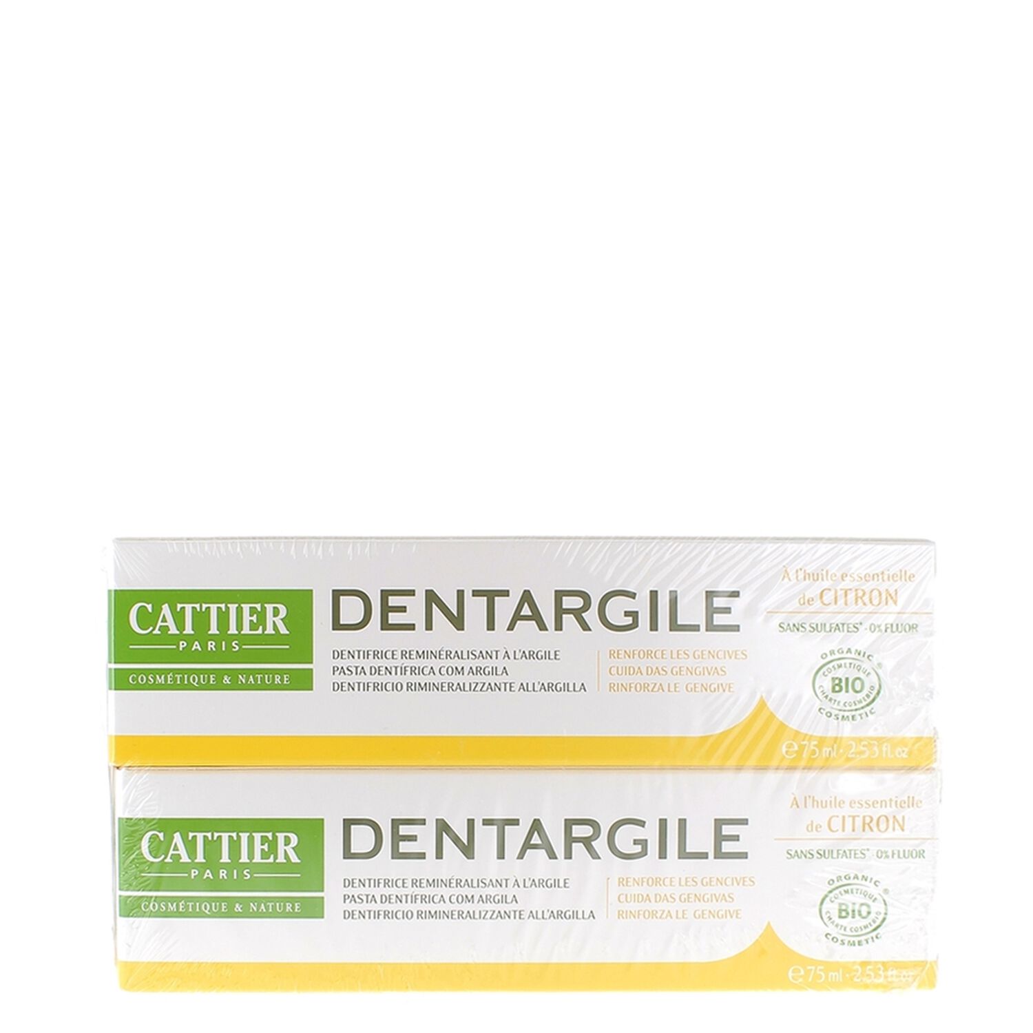 Cattier Dentargile Citron Dentifrice Reminéralisant à l'Argile 2 x 75 ml