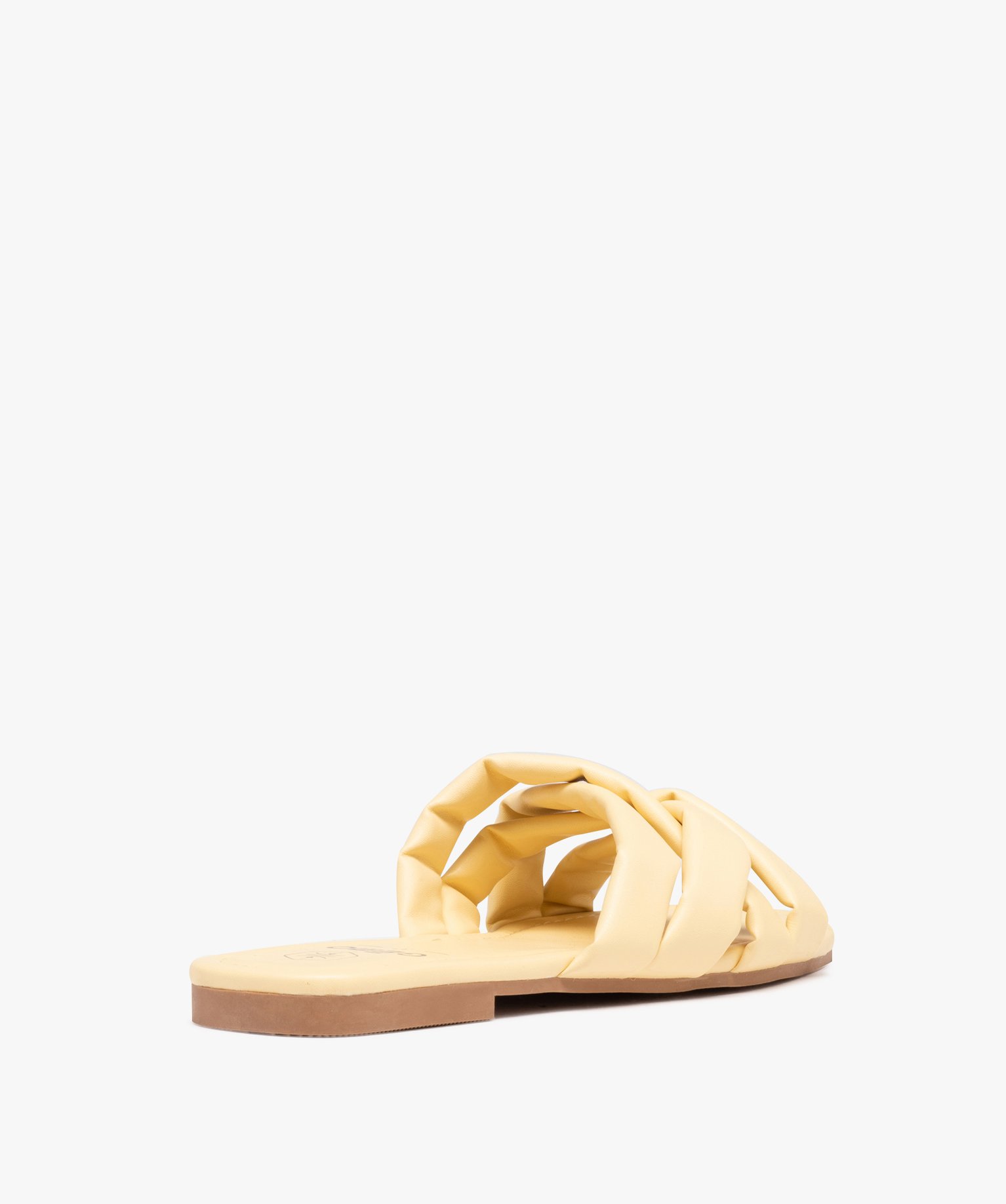 Mules femme à talon plat et brides matelassées entrecroisées jaune | GEMO