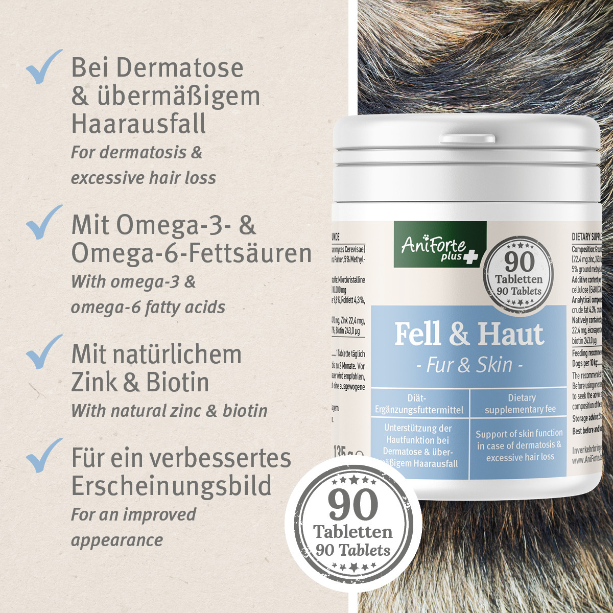 Aniforte Ergänzungsfutter & Aufzucht Aniforte Plus Fell & Haut 90 Tabletten