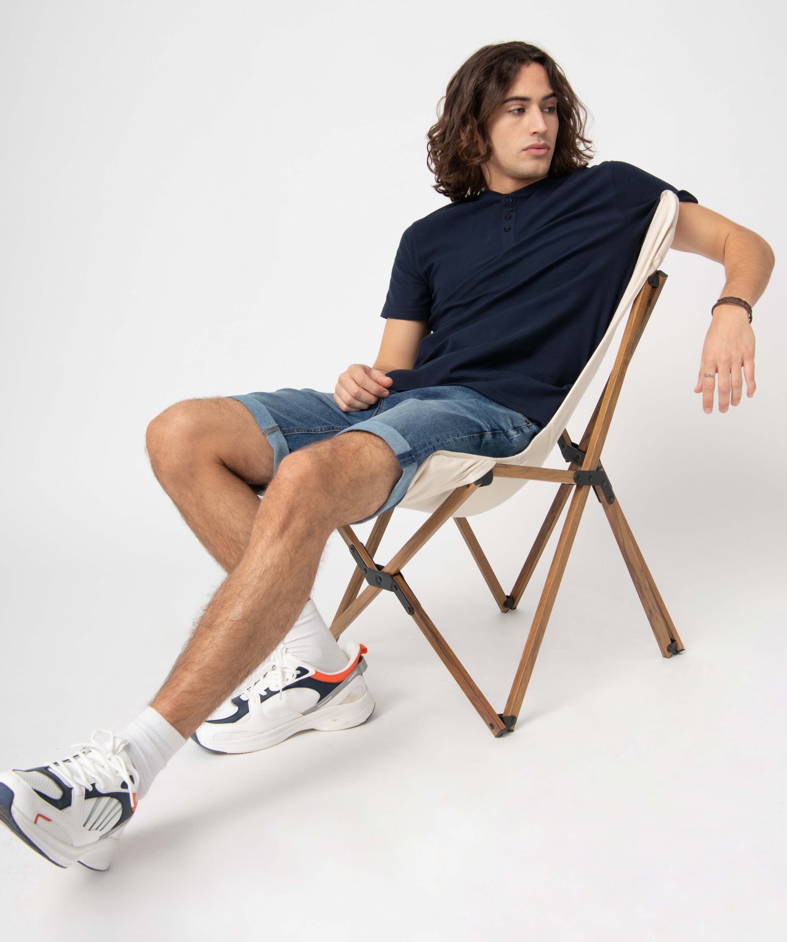 Tee-shirt homme col tunisien en maille texturée bleu fonce | GEMO