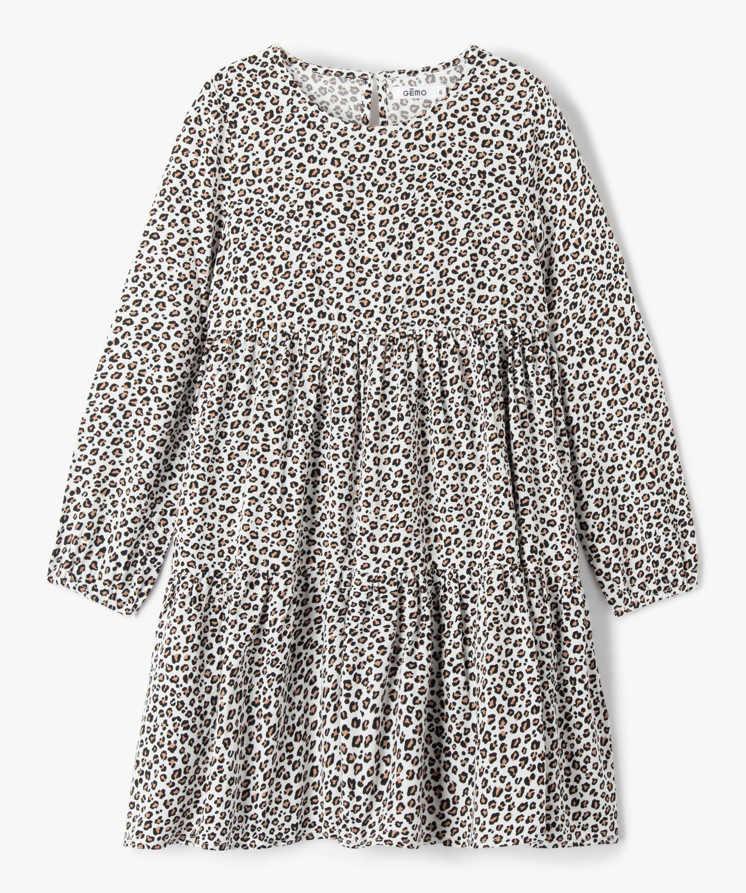 Robe à manches longues imprimée fille ecru | GEMO