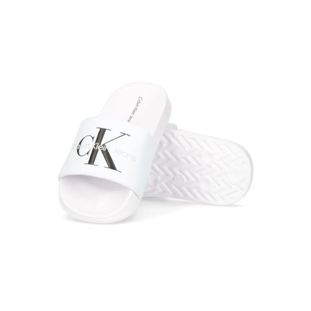 Calvin Klein Logo Print Pool Badesandalen V3B0-80160-1172100 / weiss