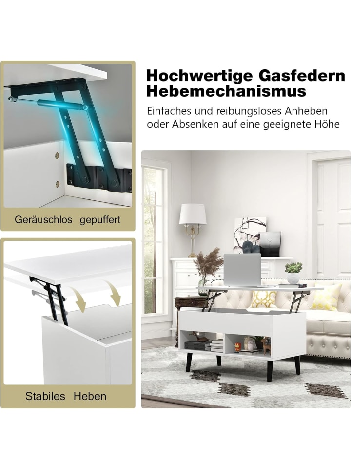COSTWAY Couchtisch mit anhebbarer Tischplatte in Weiß günstig kaufen 40 cm