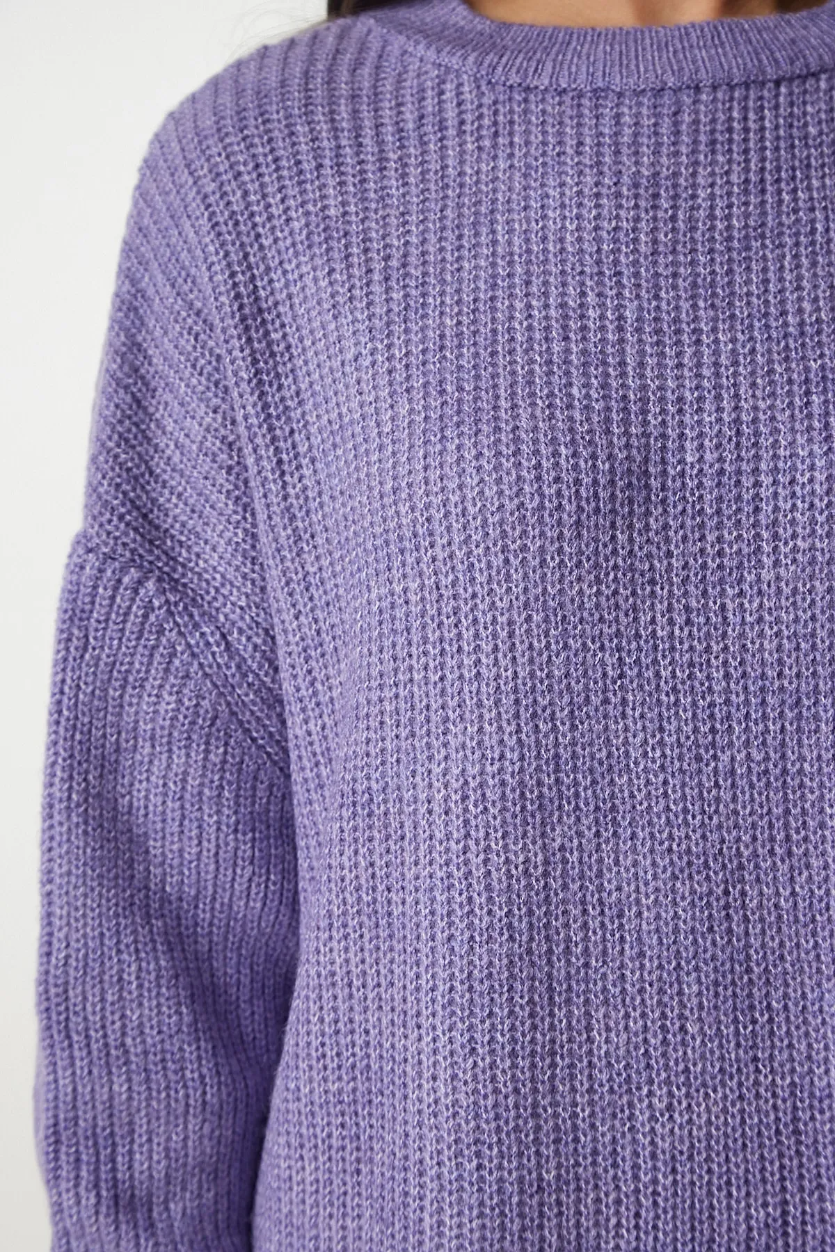 Happiness İstanbul  Lilafarbener, langer Basic-Strickpullover für Damen in Übergröße BV00099