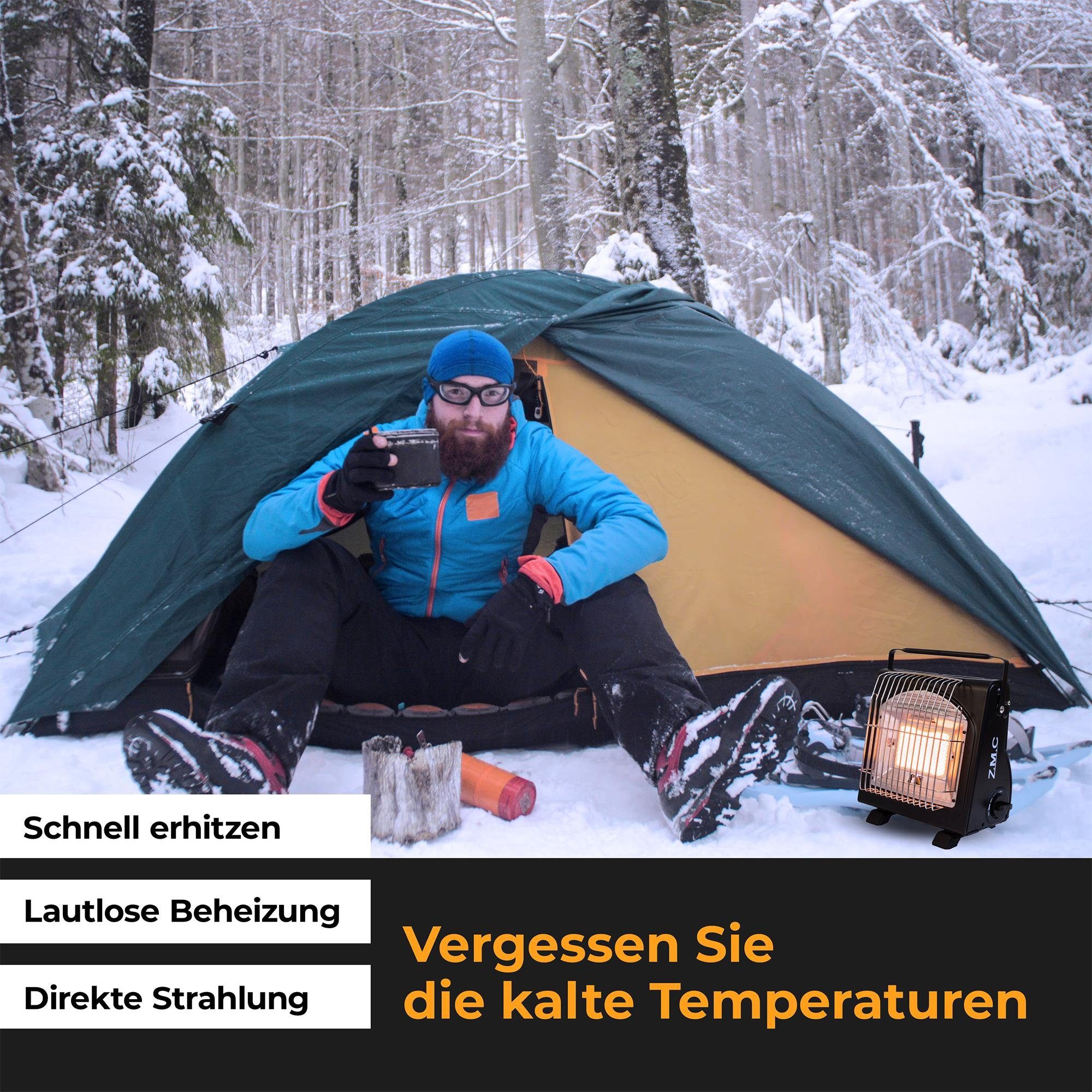 ZMC Heizstrahler 2in1 Tragbare Camping Gaskocher Gasheizung + 16x Gaskartuschen MSF-1A, 227g Camping Heizung Heizstrahler Zeltheizung Butangas Campingkocher