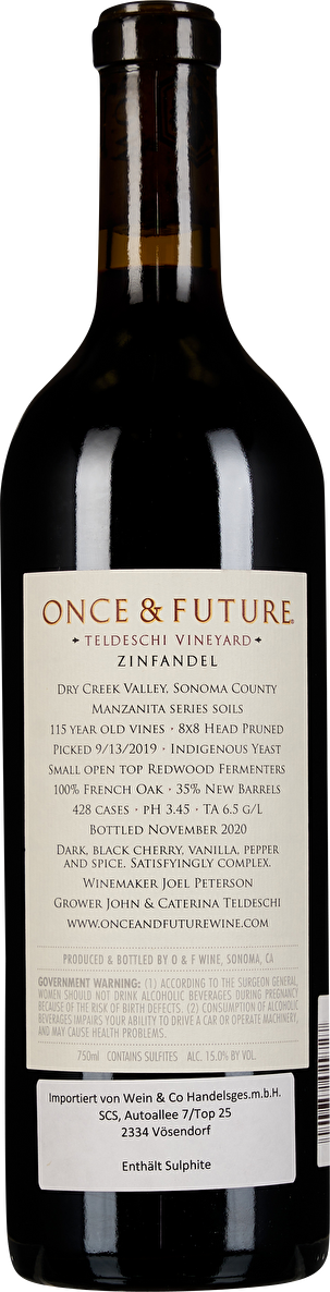 Once & Future Zinfandel Teldeschi Vinyard Franks Block Dry Creek Valley 2019