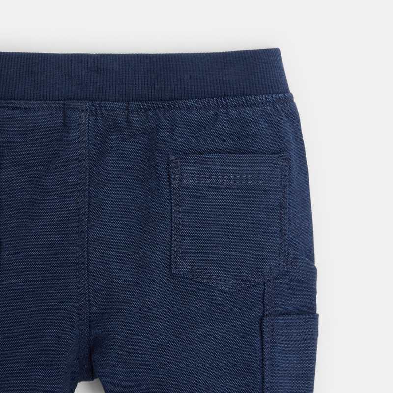 Pantalon toile uni à taille élastiquée bleu bébé garçon